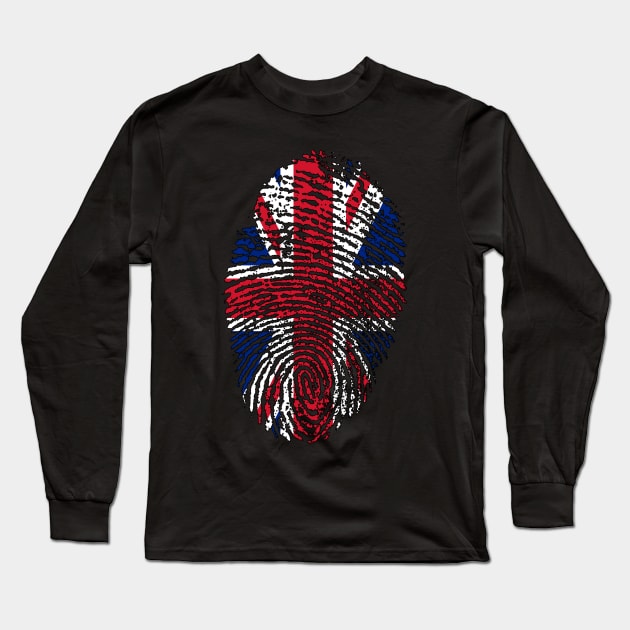 United Kingdom Flag - UK Flag Fingerprint Long Sleeve T-Shirt by Printaha